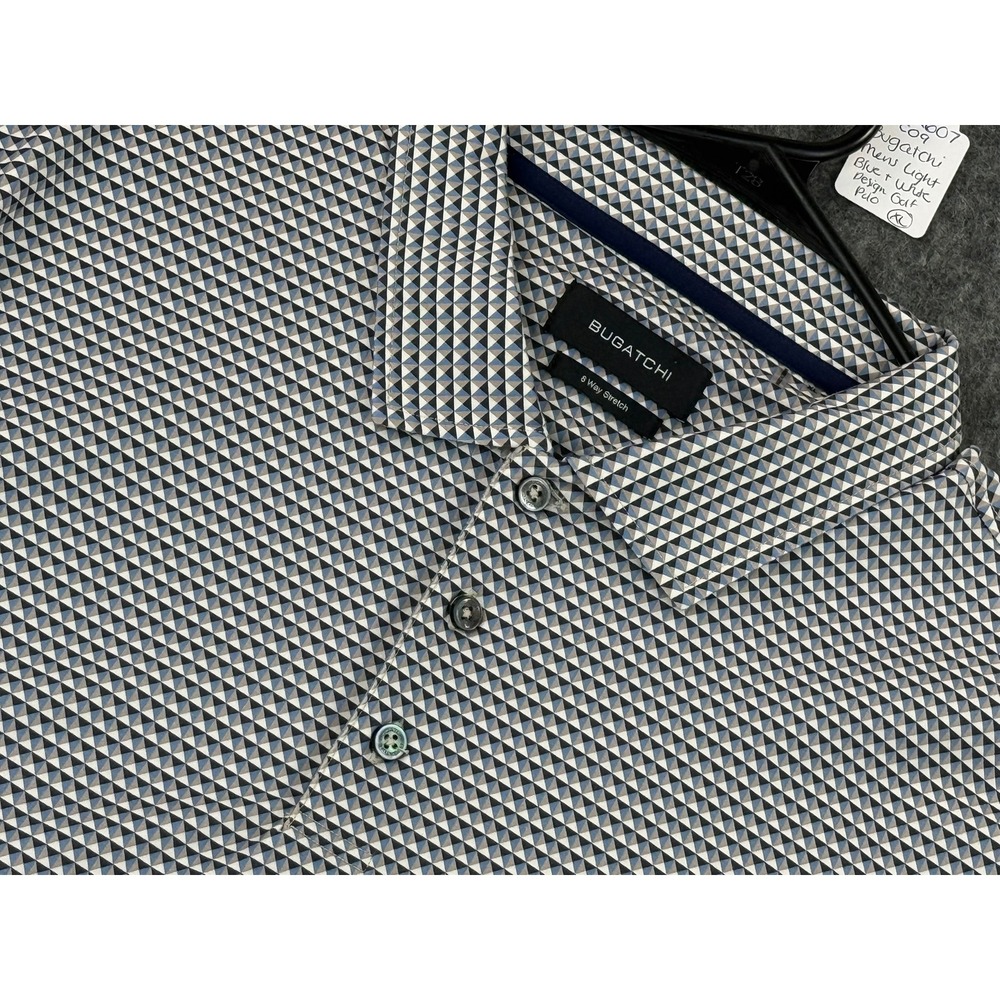 Bugatchi Mens Blue Geometric 8 Way Stretch Golf Polo Shirt XL EPO